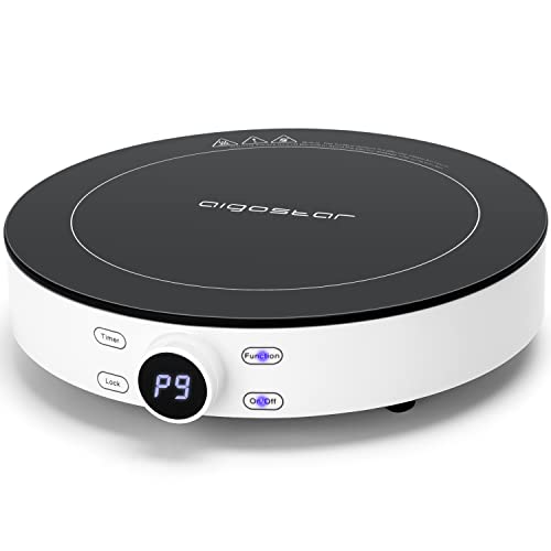 Aigostar 30GHI - Plaque de vitre cerámica individual portátil - 2000 W (Preparação de Alimentos a Quente) Aigostar - Eletrodomésticos de cozinha - 2000 W, 9 níveis, temporizador, vidro cerâmico