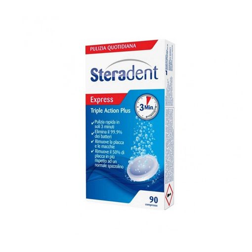 Steradent Triple Action Plus 90 Tabletas Eficazmente Desengrasante STERADENT - Limpeza de próteses dentárias - desengrasante, 90 tablets, metálica, cerâmica