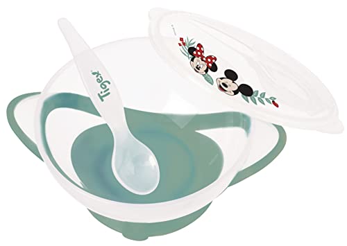 Tigela de Sucção Tigex Mickey & Minnie - Colher Incluída (Idade Mínima Recomendada: 6 meses) NUK - Utensílios de mesa - ventosa, tampão hermético, base antideslizante, colher incluída