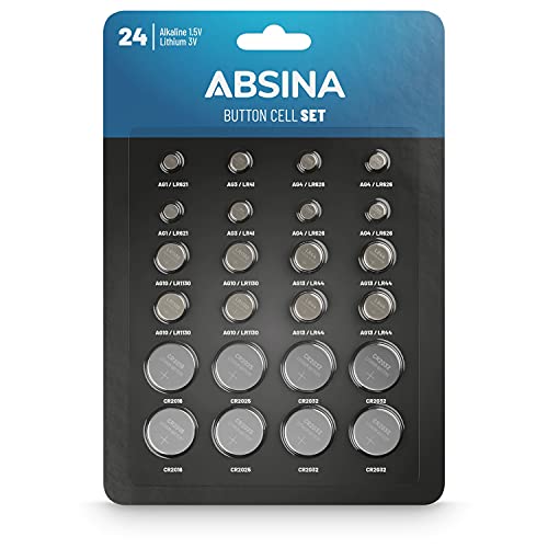 Pilhas ABSINA Pack de 24 Pilas Botão Alcalinas e de Lítio ABSINA - Baterias - botão, alcalinas, litio, 1,5v, 55mah