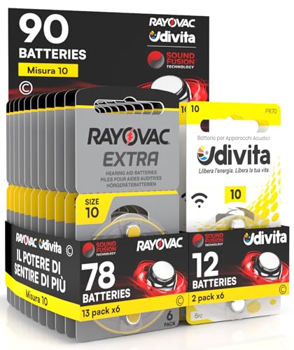 Pilhas RAYOVAC Extra Advanced 10 (90 unidades) Udivita - Baterias - alcalinas, pr70, 90mAh, audífonos