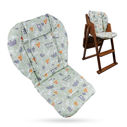 Almofada para Cadeira Alta de Madeira 30X40Cm Verde Myukbest - Móveis para bebês e crianças pequenas - algodão puro, 47x41 cm, 37x30 cm, 0,44 kg