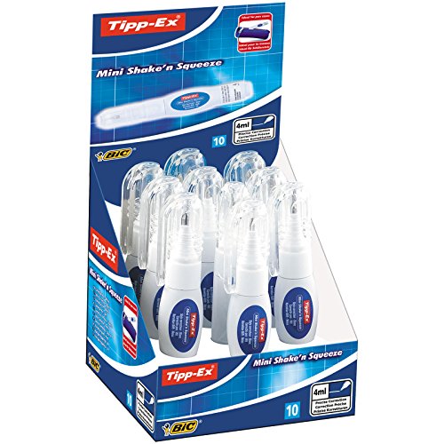 TIPP-EX Shake'n Mini Corrector de Tinta Errada 10 Unidades BIC - Correção de fluídos, canetas e fitas - correção precisa, fácil de usar, 10 unidades