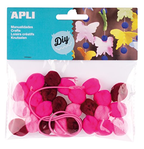 Bolsas de Arrecar Pó e Papel Apli (Rosa) APLI - Enfeites e acabamentos - 25 pompons, cordão, rosa, acessório
