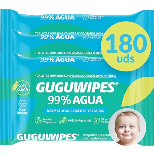 Toalhitas Húmidas GUGUWIPES 99% Água (180 Unidades) Phentia Pharma - Muda fraldas - 99% água, fibras naturais, biodegradável, sem álcool