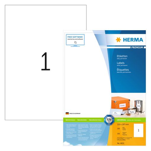 Herma Labels white 210x297 SuperPrint 200 pcs. HERMA - Etiquetas e tags - etiquetas permanentes, laser, jato de tinta, resistentes ao calor