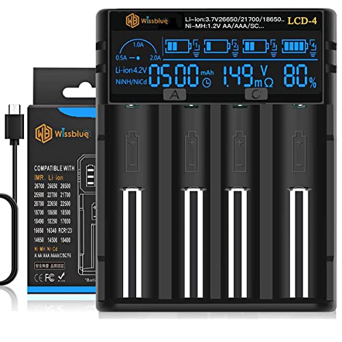 Carregador de Bateria WissBlue 18650 (Recondicionado Como Novo) Aigostar - Carregadores de bateria de uso geral - carregador, bateria, wissblue, 18650, recondicionado