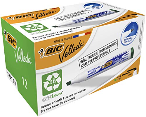 Marcador Bic Velleda Eco Ponta Média Verde 12 Unidades BIC - Marcadores e marcadores de texto - álcool, secagem rápida, ergonômico, traço médio