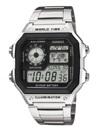 Relógio Digital CASIO Homem (Aço - Prata) Casio - Peças de reposição para telemóveis - digital, cronómetro, alarme diário, resistente à água