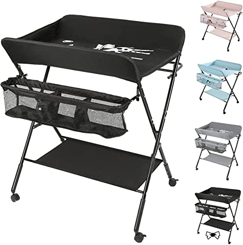 Mudador Portátil HOMCOM | 80 x 66 x 98 cm - Preto RELOVE - Móveis para bebês e crianças pequenas - portátil, 80x66x98 cm, preto