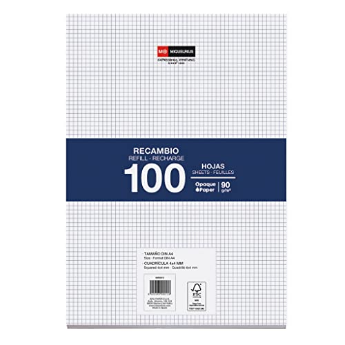 Miquelrius 4000043000 caderno e bloco de notas MIQUELRIUS - Papel para fichários - papel 90g, encadernação, fita, bolso