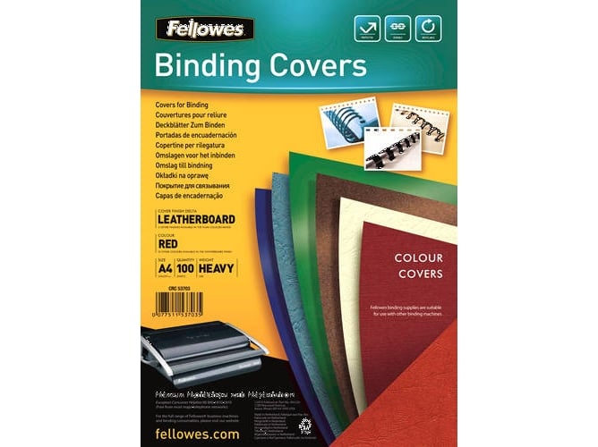 Pack 100 Capas para Encadernação FELLOWES Delta Vermelho Fellowes - Papel de capa - pack, 100, capas, encadernação, fellowes delta, vermelho