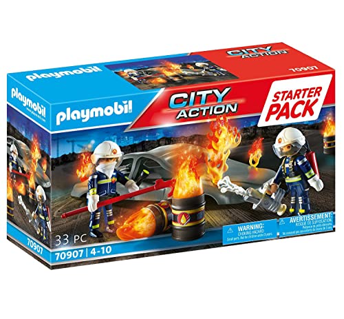 Playmobil City Action - Simulação de incêndio (Idade mínima recomendada: 4 anos) PLAYMOBIL - Brinquedos - simulação de incêndio, bombeiros, carro queimado, extintor portátil