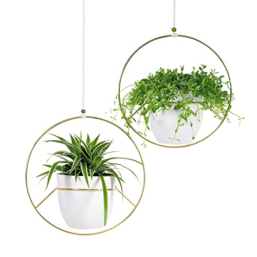 Conjunto de 2 Caçolas Suspensas GADGY Branco e Dourado Gadgy - Vasos e canteiros - caçolas, suspensas, branco, dourado