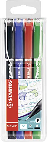 Caneta Fineliner STABILO Sensor 0.3 mm Preto, Azul, Verde, Vermelho Stabilo - Canetas - fineliner, stabilo sensor, ponta amortizada, traço 0.3mm