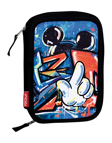 Estojo Duplo MONTICHELVO Industrial Mickey Freedom MONTICHELVO INDUSTRIAL - Estojos para canetas e lápis - estojo duplo, 12 lápis de cor, 10 marcadores, espiral, cartão reciclado
