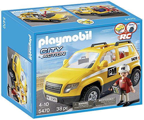 Playmobil Construction Supervision Car (Idade mínima recomendada: 4 anos) PLAYMOBIL - Conjuntos de brinquedos - supervisão, carro, construção