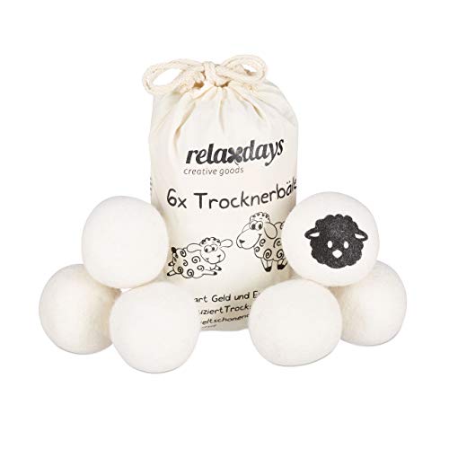 Conjunto de 6 Bolas para Secar Roupa Relaxdays XXL em Tecido Relaxdays - Bolas de lavanderia - conjunto, 6 bolas, secar roupa, relaxdays xxl, tecido