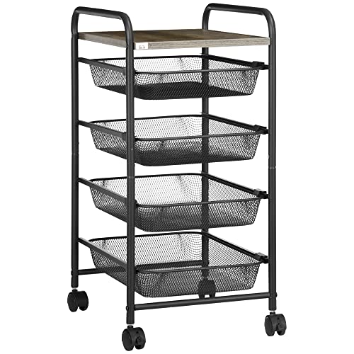 Carrinho de Arrumação HOMCOM | 41.5 x 31 x 66 cm - Preto HOMCOM - Carrinhos de cozinha e jantar - arrumação, 41.5x31x66 cm, preto