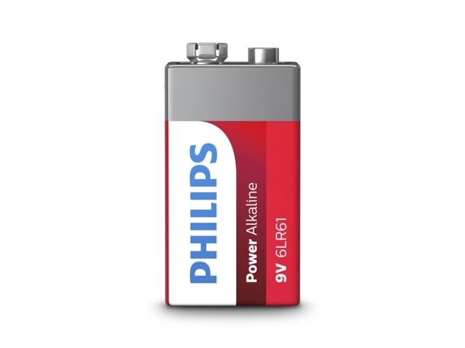Pilha Alcalina PHILIPS 6LR61/9V (1 Unidade - 9 V) Philips - Baterias de uso geral - 9 V, cilíndrico, 6LR61, alcalino