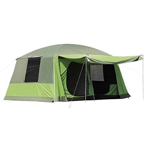 Tenda de Campismo Outsunny | 4-8 Pessoas | 2000 mm Impermeável | 405 x 305 x 225 cm - Verde SPANISH AOSOM - Barracas - 4-8 pessoas, 2000 mm impermeável, 405x305x225 cm, verde