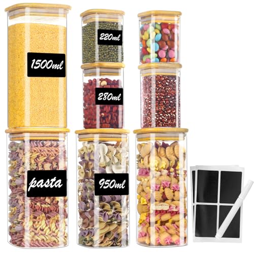 Conjunto de recipientes de vidro com tampa bambu 8 peças WITHOSSENT Withosent - Recipientes de armazenamento de alimentos - vidro, resistente ao calor, 8 peças