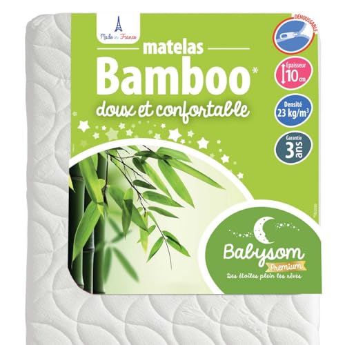 Colchão de Berço BABYSOM Bamboo (60 x 120 cm) Babysom - Colchões - 10 cm altura, absorbente, antibacteriano, lavável