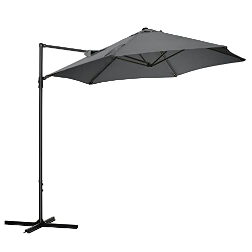 Guarda-Sol Outsunny | Ø256 x 245 cm - Cinzento escuro/cinzento de carvão Outsunny - Guarda-sóis e toldos de exterior - aço, poliéster, 24,5 cm, fixação ao solo