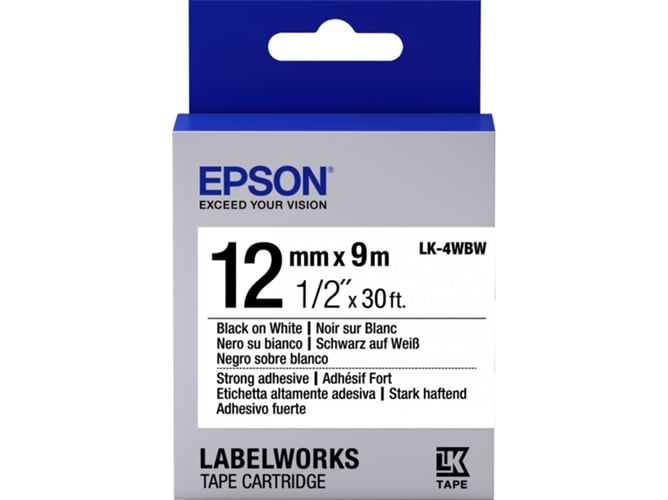 Cinta Adhesiva EPSON LK-4WBW - C53S654009 Epson - Fitas de etiquetas e recargas - epson, labelworks, compatibilidade, plástico