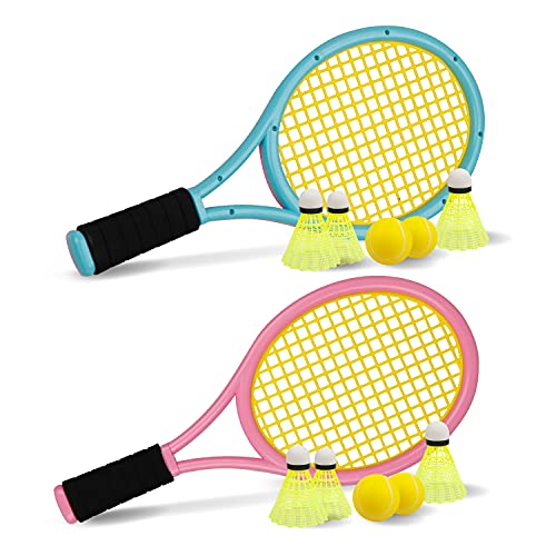 Conjunto Raquetes CREFOTU com Bolas e Balões Crefotu - Brinquedos de esporte com raquete - raquetas, bolas, balões, crianças, 3 anos