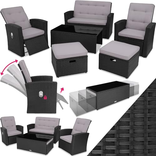 Conjunto de Jardim TECTAKE (Cinzento - Aço - 53x54.5x75 cm) TecTake - Móveis de exterior - 6 lugares, mesa, 4 cadeiras, alumínio preto
