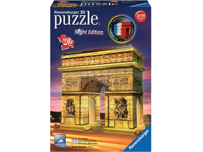 Puzzle RAVENSBURGER Arc de Triomphe (Idade Mínima: 12 Anos - 1000 Peças) Ravensburger - Quebra-cabeças de encaixar - puzzle, madeira, luzes LED, construção rápida