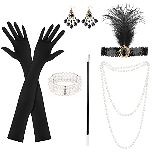 Conjunto de Acessórios de Fatoiras de Anos 20 KEWUZY xlwen - Conjuntos de acessórios de fantasia - diadema, guantes, colar, pulseira