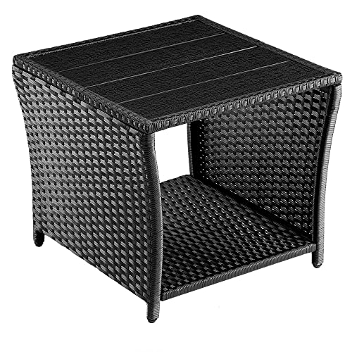 Mesa de Jardim em Poli-Rattan com Almofada e Tampo de Plástico Preto Casaria - Mesas de exterior - poli-rattan, almofada, tampo plástico preto
