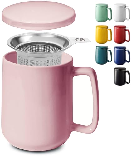 Caneca com Filtro e Tampa 500Ml Coração Rosa Niboline GmbH - Conjuntos de café e chá - 500 ml, coração rosa, filtro extraível, tampa removível