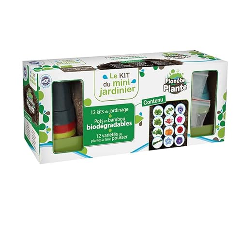 Kit de Jardim para Crianças PLANETE PLANTE 12 Pots Biodegradáveis e Sementes MGM - Kits de cultivo de plantas e ervas - 12 vasos, bambu, biodegradáveis, sementes