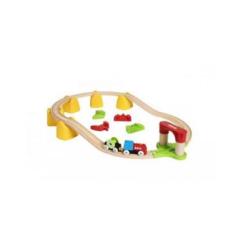 Conjunto de brinquedos ferroviários para crianças BRIO 61124 (3 anos) BRIO - Comboios de brincar e conjuntos de comboios - locomotiva, carrinhos, rodas rotativas, suportes elevados