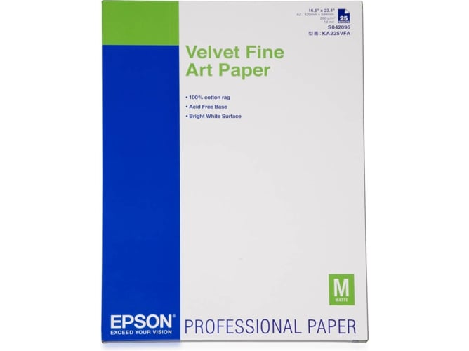 Papel de Impressão EPSON Fine Art Paper Velvet DIN A2 25 Folhas Epson - Papel de impressora e copiadora - densidade certificada, traço fino, cores vivas, brilho intenso