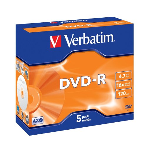 DVDs virgens VERBATIM DVD-R 4.7Gb (pack de 5) Verbatim - Mídias vazias - 4.7 gb, DVD-R, 16x, 5 unidades