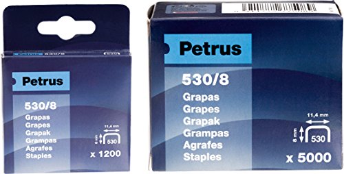 Petrus 530/8 agrafes (Ferragens e Acessórios) Petrus - Grampos - cobertura alta, 1.200 unidades, 8mm comprimento