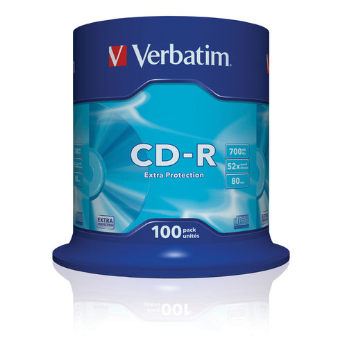 Disco de Ótica VERBATIM CD-R Extra Protection 52X Cake 100 Unidades Verbatim - Mídias vazias - disco, ótica, verbatim, CD-R, extra protection, 52x cake