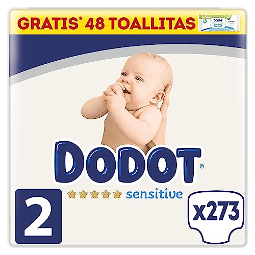 Fraldas DODOT Sensitive 2 (4-8 Kg) - 273 Fraldas + 40 Toalhitas Procter & Gamble - Banho e corpo - 273 fraldas, 40 toalhitas, 4-8 kg, absorve mais