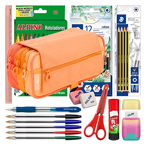 Estojo COLEPACK com material escolar (Laranja) ColePack - Estojos para canetas e lápis - estojo, colepack, material escolar, 40 utensílios, estuche, bolsa