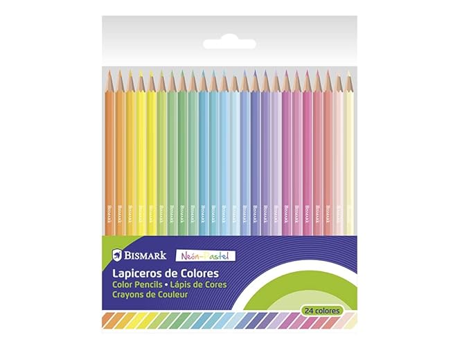 Lápis Cor Neon Pastel 24 Cores BISMARCK Poessa - Pasteis de cera - neon, pastel, 24 cores, lavável