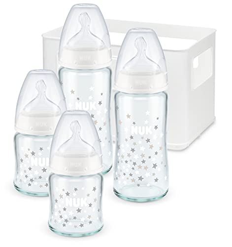 Conjunto de garrafas de vidro e silicone NUK First Choice + NUK - Biberões - garrafas, vidro, silicone, temperatura