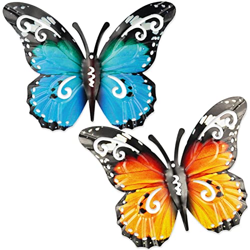 Conjunto de 2 Papelões de Metal Grandes para Exterior - Azul e Amarelo SZCXDKJ - Ornamentos de relva e esculturas de jardim - metal, exterior, azul, amarelo