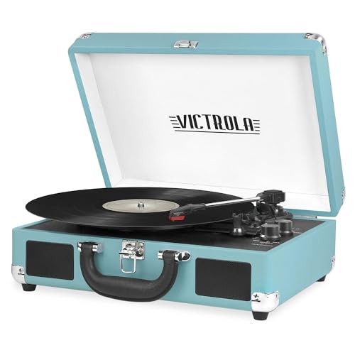 Gira-Discos Victrola VSC-550BT-TQ | Azul, Prateado Victrola - Gira-discos e leitores de vinil - bluetooth, 3 velocidades, 33-45-78 rpm, bateria