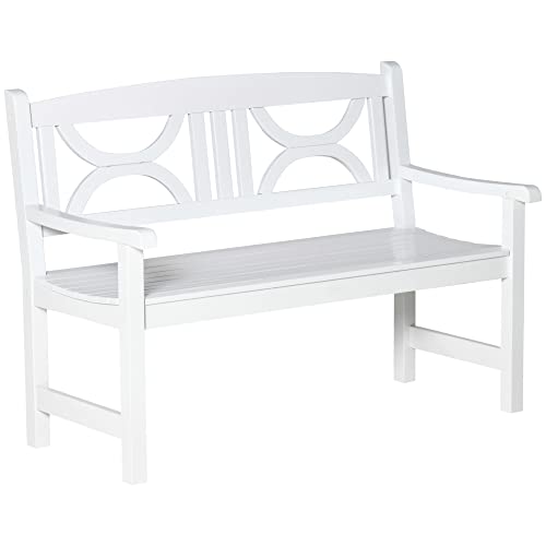 Banco de Jardim Outsunny | 2 Lugares | 123x61x89,5cm | Encosto Decorativo | Apoio para os Braços | Carga 250kg | Branco Outsunny - Bancos de exterior - 2 lugares, encosto decorativo, apoio braços, carga 250kg