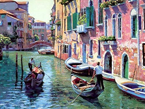 Pintura Numérica AWESOCRAFTS Canal De Veneza diy oil painting paint by numbers kit for adults - Materiais de arte e artesanato - 40x30cm, pincel, tinta preta e branco, instruções