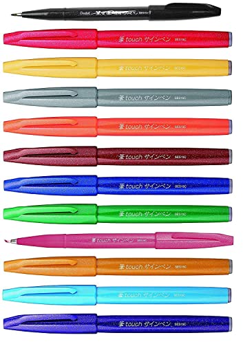 Marcador PENTEL Brush Sign (Multicor - Ponta de Fibra) Pentel - Marcadores e marcadores de texto - multicor, ponta de fibra, traços grossos, flexível